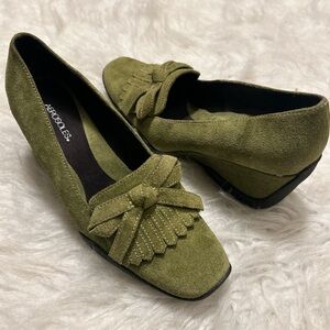 Y2K Green Suede Aerosoles Chunky Platform Wedge Shoes 5